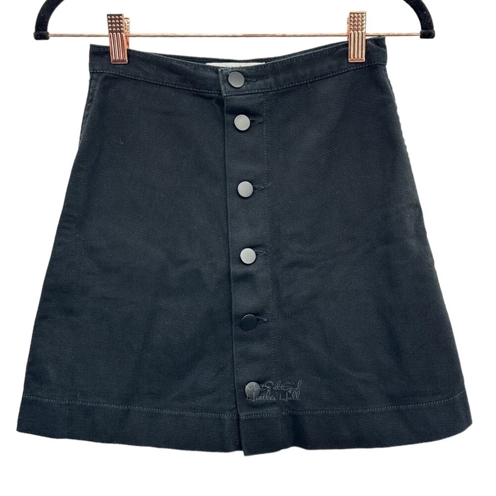 American Apparel Jet Black Button Front A-Line Denim Mini Skirt Small